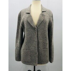 Alpaca Trunk Women's Gray Beige Knit Blazer Jacket 3 Button Size XL Made in Peru